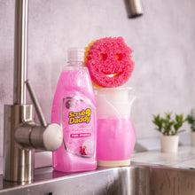 Kép betöltése a galériamegjelenítőbe: Scrub Daddy Tiszta Pink Mosogató Csomag a konyhában a konyhai csaptelep mellett
